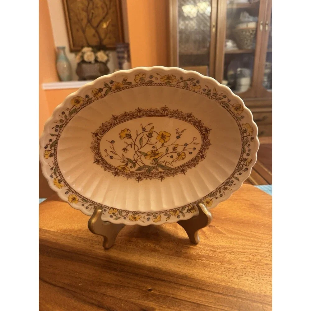 Vtge Vernon Kilns California U.S.A HIBISCUS Oval Serving Dish Bowl